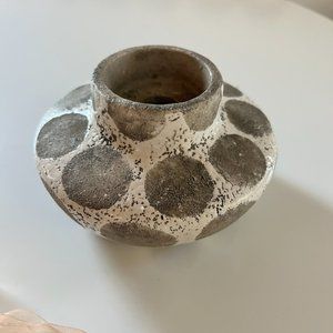 Creative Co-Op Green Terra-Cotta Tealight/Taper Holder with Wax Relief Dots